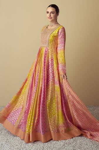 Multicolor real muslin digital print anarkali suit