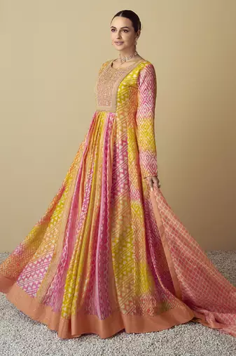 Multicolor real muslin digital print anarkali suit