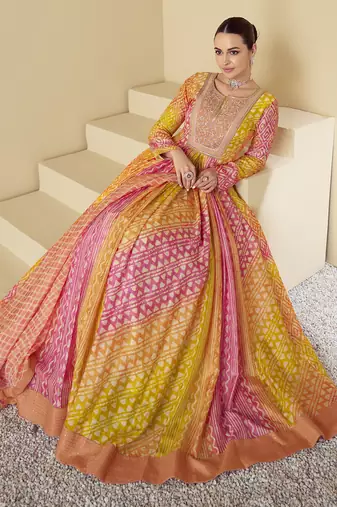 Multicolor real muslin digital print anarkali suit