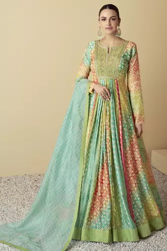 Multi color real muslin digital print anarkali suit