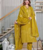 Cotton cambric printed  straight  kurti-pant-dupatta  set