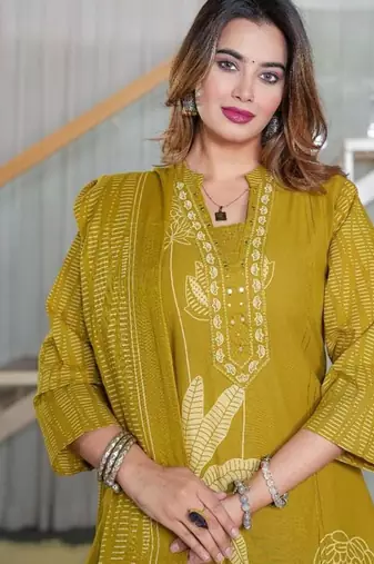 Cotton cambric printed  straight  kurti-pant-dupatta  set