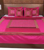 Polysilk Hand Gold Print Bed Cover Set