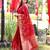 Red color pure linen silk jamdani type weaving border saree with blouse