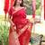 Red color pure linen silk jamdani type weaving border saree with blouse