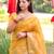 Yellow color pure linen silk jamdani type weaving border saree with blouse