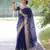 Blue color pure linen silk blend jamdani type weaving border saree with blouse