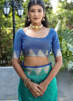 Rama color semi tussar silk blend saree with all over bandhani style butti weaves saree with blouse 4