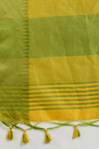 Yellow color khadi  silk blend temple border saree with blouse