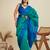 Sky blue color khadi raw silk temple border saree with blouse