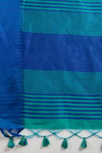 Sky blue color khadi  silk blend temple border saree with blouse