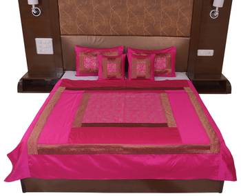 Polysilk Hand Gold Print Bed Cover Set 3