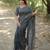 Grey color khadi tussar silk thread & kantha stitched border saree with blouse