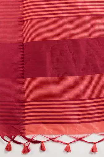 Peach color khadi  silk blend temple border saree with blouse