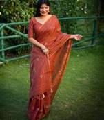 Multicolor color khadi tussar silk thread & kantha stitched border saree with blouse