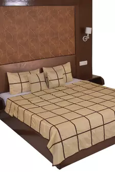 Polysilk Plain Checks Design Bed Cover Set
