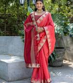 Gajri color semi tussar silk saree with all over bandhani style butti weaves saree with blouse