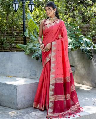 Gajri semi tussar silk blend saree with all over bandhani style butti weaves saree with blouse 2