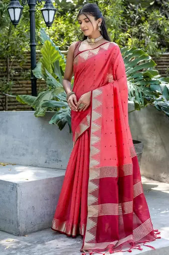 Gajri color semi tussar silk blend saree with all over bandhani style butti weaves saree with blouse