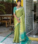 Pista color semi tussar silk saree with all over bandhani style butti weaves saree with blouse