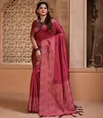 Pink color banglori handloom raw silk with rich weaving pallu saree with blouse piece