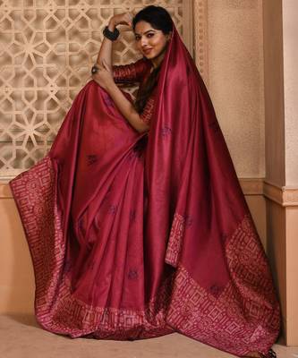 Pink color banglori handloom raw silk with rich weaving pallu saree with blouse piece 2