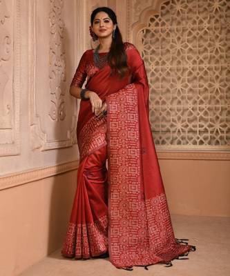 Maroon color banglori handloom  silk blend with rich weaving pallu saree with blouse piece 1