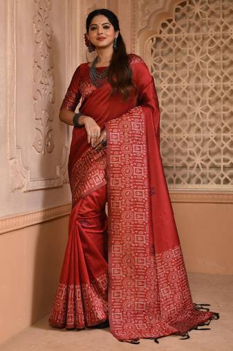 Maroon color banglori handloom raw silk with rich weaving pallu saree with blouse piece