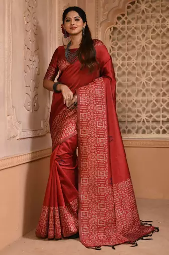 Maroon color banglori handloom raw silk with rich weaving pallu saree with blouse piece