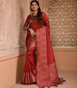 Maroon color banglori handloom raw silk with rich weaving pallu saree with blouse piece