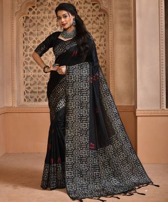 Black color banglori handloom  silk blend with rich weaving pallu saree with blouse piece 1