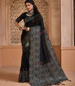 Black color banglori handloom raw silk with rich weaving pallu saree with blouse piece