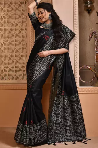 Black color banglori handloom  silk blend with rich weaving pallu saree with blouse piece