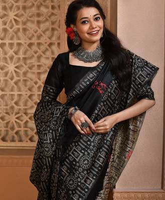 Black color banglori handloom  silk blend with rich weaving pallu saree with blouse piece 3