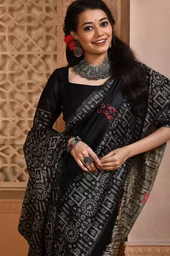 Black color banglori handloom  silk blend with rich weaving pallu saree with blouse piece