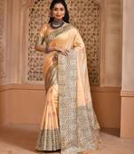 Cream color banglori handloom raw silk with rich weaving pallu saree with blouse piece