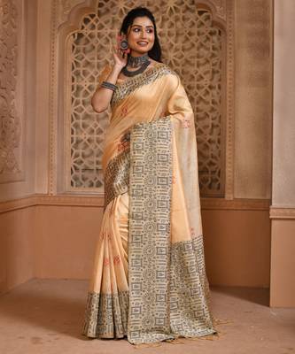 Cream color banglori handloom  silk blend with rich weaving pallu saree with blouse piece 2