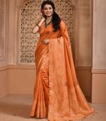 Orange color banglori handloom raw silk with rich weaving pallu saree with blouse piece