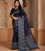 Blue color banglori handloom raw silk with rich weaving pallu saree with blouse piece
