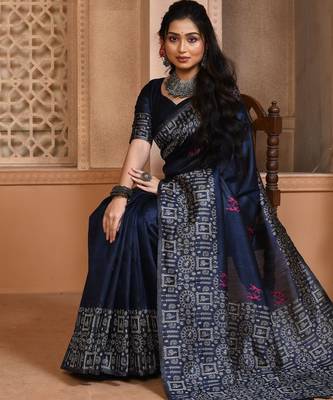 Blue color banglori handloom  silk blend with rich weaving pallu saree with blouse piece 2