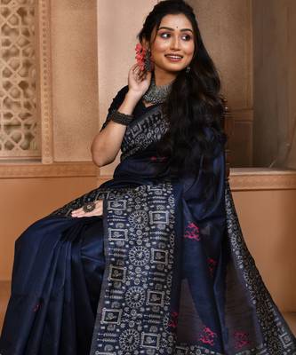 Blue color banglori handloom  silk blend with rich weaving pallu saree with blouse piece 3