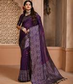 Purple banglori handloom raw silk with rich weaving pallu saree with blouse piece