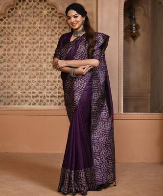 Purple banglori handloom raw silk with rich weaving pallu saree with blouse piece 2