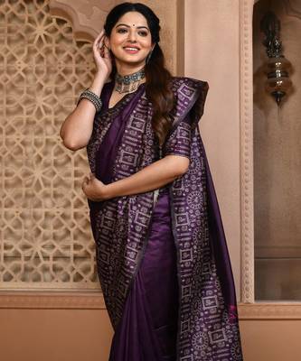 Purple banglori handloom raw silk with rich weaving pallu saree with blouse piece 3