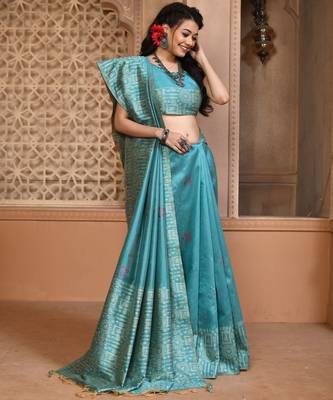 Sky blue color banglori handloom  silk blend with rich weaving pallu saree with blouse piece 2