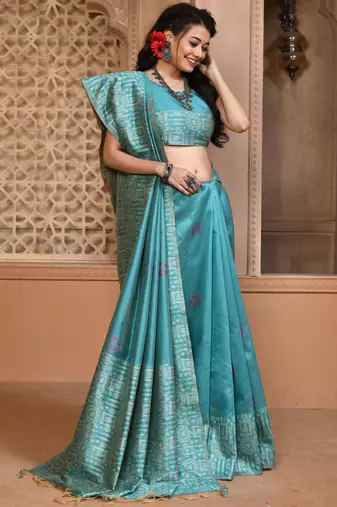 Sky blue color banglori handloom  silk blend with rich weaving pallu saree with blouse piece