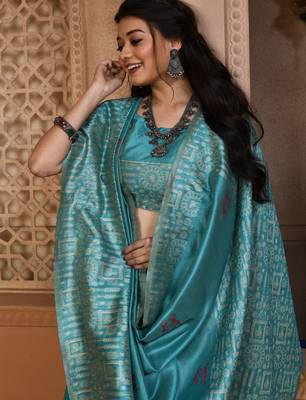 Sky blue color banglori handloom  silk blend with rich weaving pallu saree with blouse piece 3