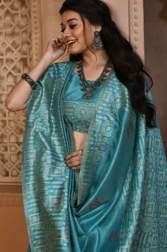 Sky blue color banglori handloom  silk blend with rich weaving pallu saree with blouse piece