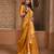 Yellow color khadi tussar silk thread & kantha stitched border work saree with blouse