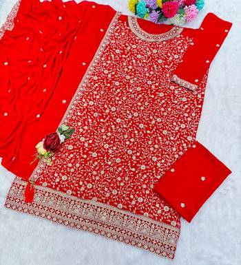 Pink georgette Embroidered Salwar suit-Full Stitched Free size 2